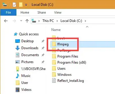 Extract FFmpeg to a folder and rename it